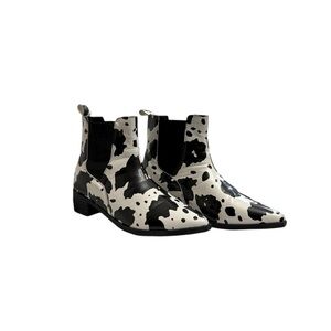 Monochrome Cow Print Ankle Boots